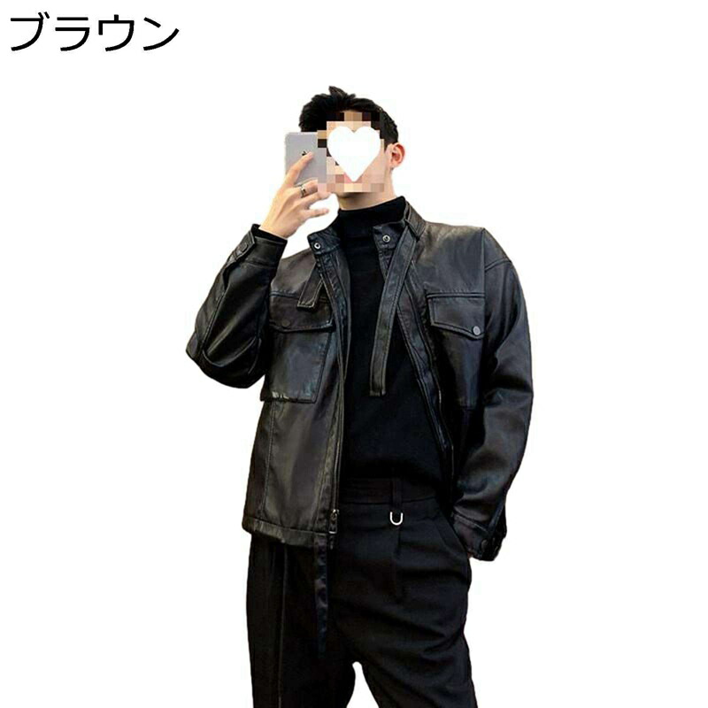 フェイクレザージャケット 馬鹿でかい大きさ 練りあわせる革上衣 メンズ アウター L-2XL 長袖 ファスナー 立ち襟 ライダースジャケット 冷やりとした 襟なし ピーコート 上衣 防風 烏兎冬 細身 艶