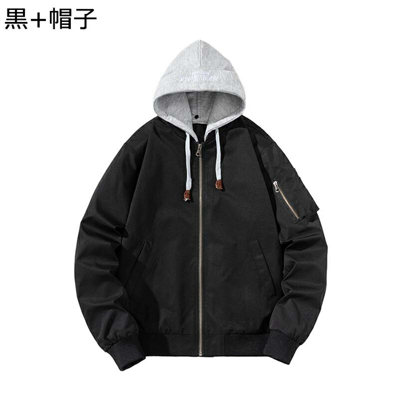フライトジャケット メンズ エムエーワン 薄手/中綿 MA-1 ブルゾン シンプル 無地 スタジャン ジャンパー フード付き パーカー 防寒保温 秋冬服 カジュアルアウター ゆったり 日常 大きいサイズ