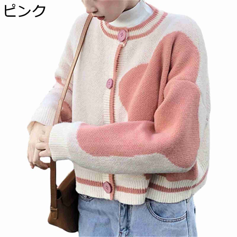 レディース カーディガン ニット セーター アンシンメトリー 丸首 クルーネック ショート 秋 冬 ゆる ストレッチ コート アウター 可愛い 保温 スエット 日系 カジュアル 体型カバー 快適 柔らかい