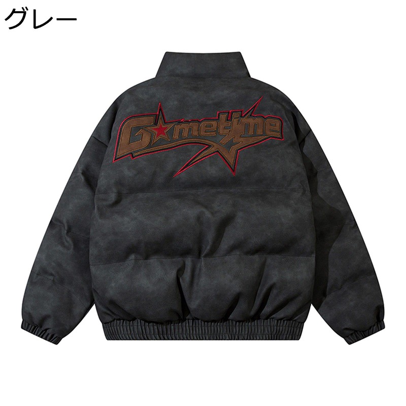 アウタージャケット PUレザー メンズ 金属 落書き プリント ジッパー付き スナップ 中綿ジャケット ショートジャケット 短め 中綿 綿入れジャケット 綿服 長袖 冬服 コート カジュアル 日常?｜NatsuShop 店