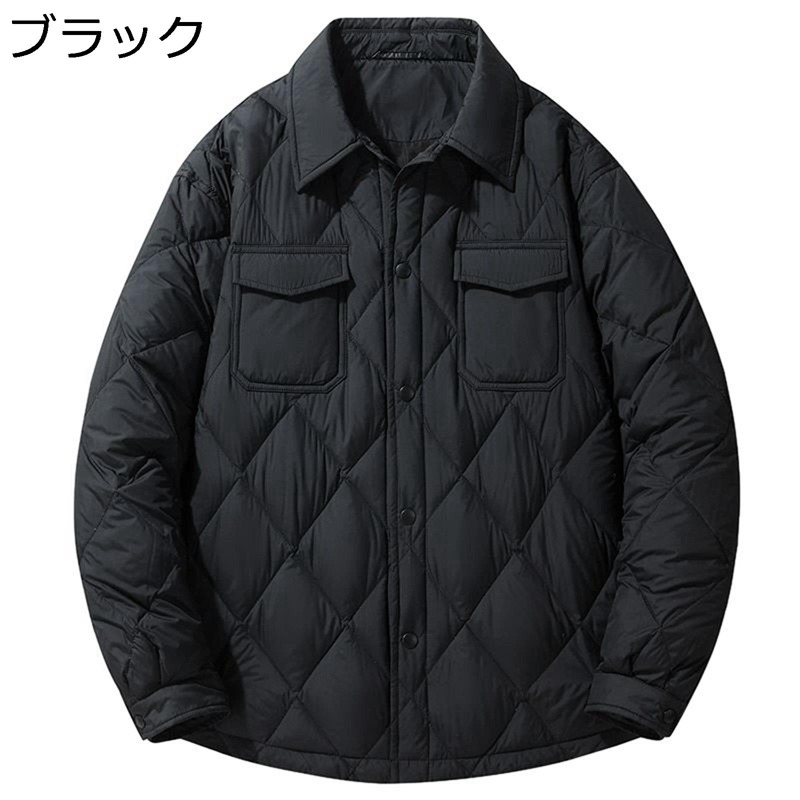 ダウンコート ダウンジャケット メンズ レディース 薄い 軽量 胸ポケット 菱形 キレイ目 ビジネス カップル シャツ アウター 保温 暖かい あったか 男女兼用 カジュアル 長袖 服 冬服