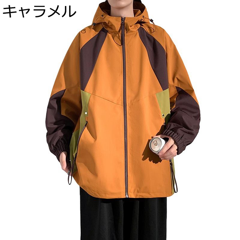 カーゴジャケット メンズ アウトドア ウインドブレーカー 春 秋 フード付 防風 耐磨耗 カジュアル ジップアップ ブルゾン 釣り 登山 ウオーキング マウンテンジャケット 薄手 おおきいサイズ