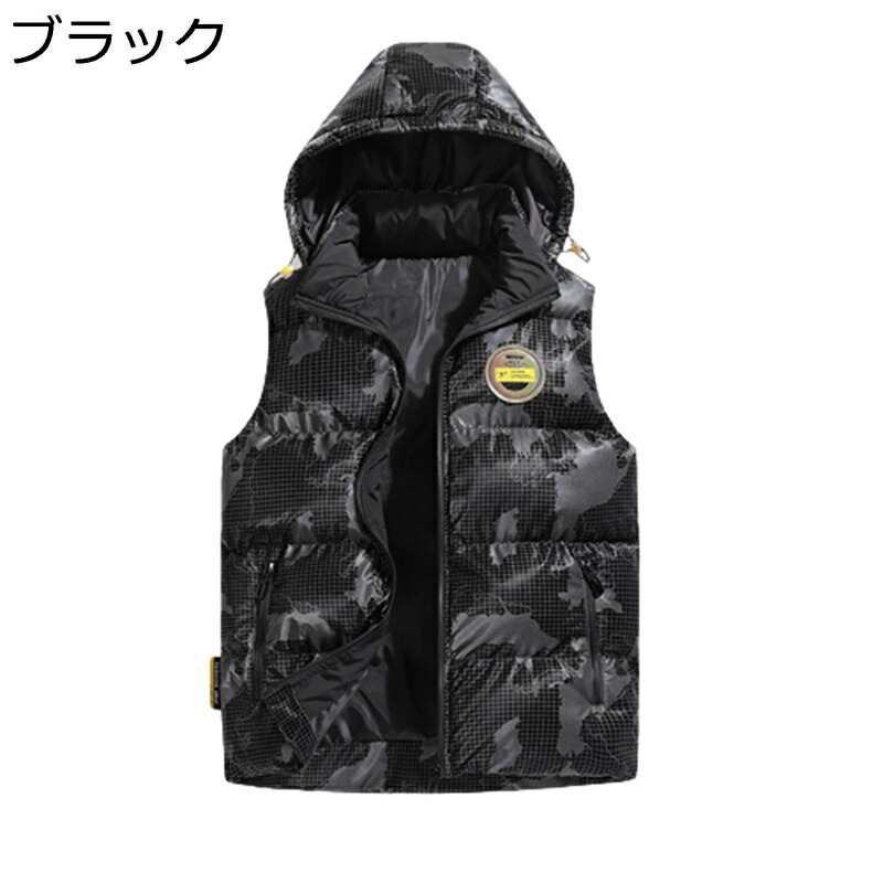 コットンベスト パッチワーク 防寒対策 中綿ベスト 秋冬服 暖かい チョッキ フード付き ウィンターベスト メンズ 大きいサイズ 厚い 軽量 アウトドア お出かけ コーディネート 動きやすい