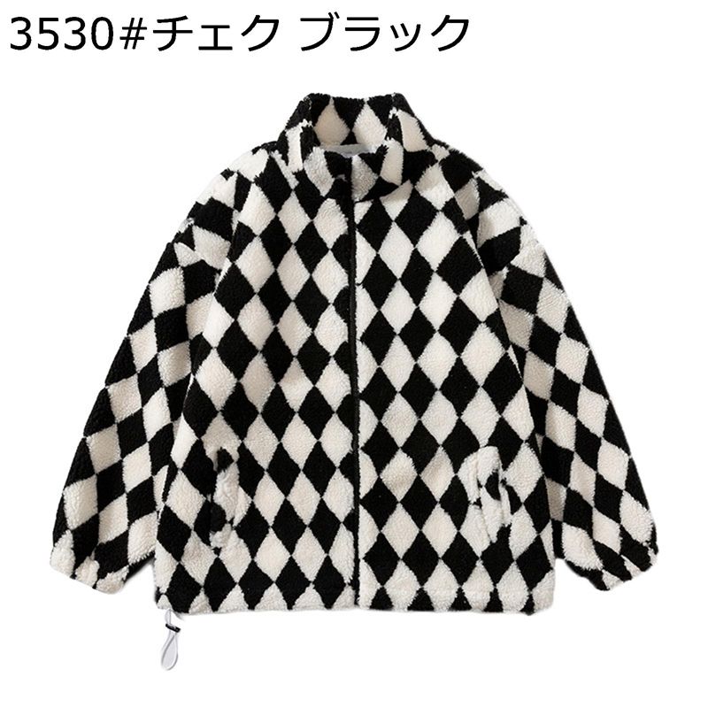 ペイズリー柄 フリースジャケット ボアジャケット メンズ アウター ペイズリー柄ジャケット モコモコ 厚手 暖かい 冬 ゆったり 柔らかい ファッション カジュアル 大きいサイズ チェク柄 ヒップホップ ストリート