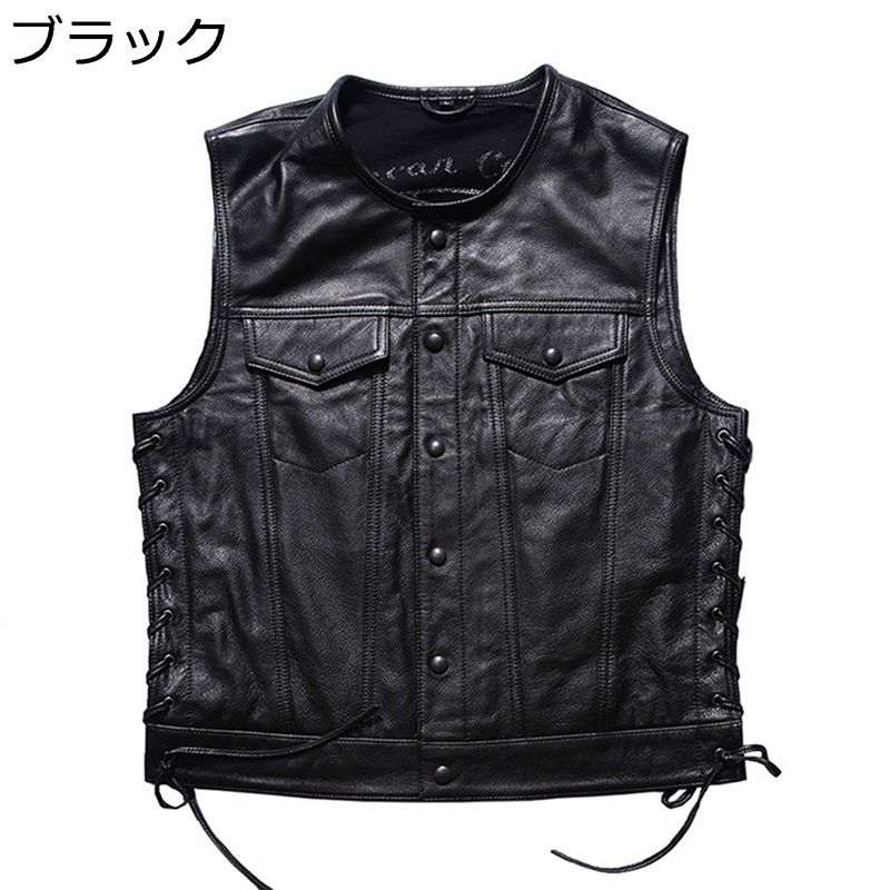 レザーベスト 牛革ジャン 本革 ライダースベスト チョッキ ジレベスト 編み上げ メンズ 袖無し スリム ジャケット 前開 ポケット付き 防風 細身 ビジネス バイカー フォーマル 柔らか ハンサム 春秋用 20,513円