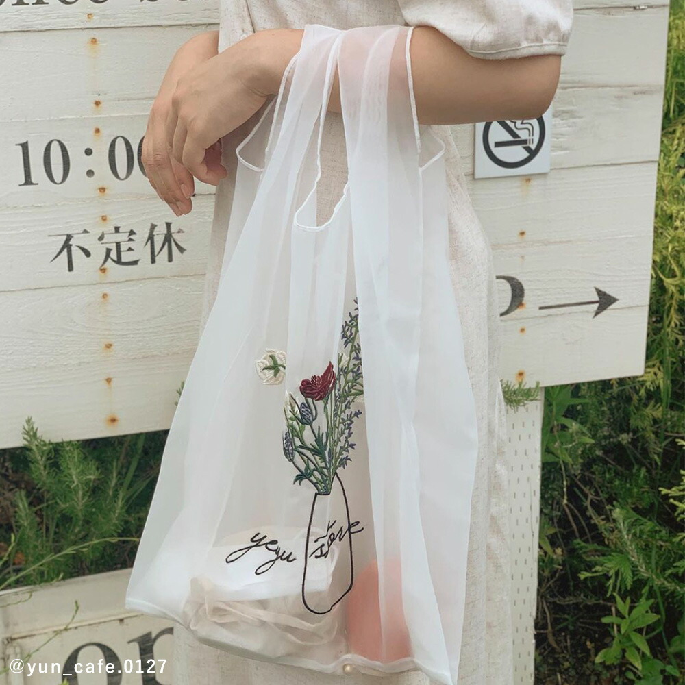 楽天市場】透け感バッグ シアーバッグ フラワーイラスト 花刺繍 半透明