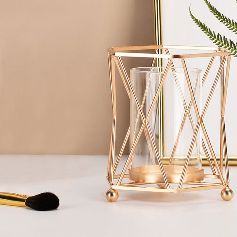 花瓶 北欧 ゴールド 高さ16cm フラワーベース アイアン かわいい 生花 円柱 ペン立て ドライフラワー 小さい 一輪挿し ガラス 可愛い 花びん