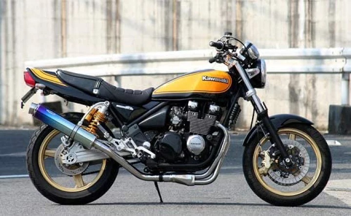 【国内メーカー Realize】カワサキ ゼファーχ ( ZR400G ) Realize 製 アリア スリップオン マフラー チタン サイレンサー カールエンド (Type C) 説明書付 1996年～2009年 バイク カスタム パーツ ZEPHYR ゼファー リアライズ 日本製 国産 Made in Japan