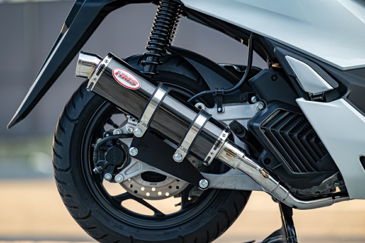 【国内メーカー HMS製】ホンダ PCX125 （2BJ-JK05 8BJ-JK05） PCX160 （2BK-KF47 8BJ-KF47） MARK4 マフラー ステンレス ミラーブラック サイレンサー SPR (サイレントパワーリストリクター）内蔵 カスタム パーツ JK05 PCX MARK4-350(351)-03