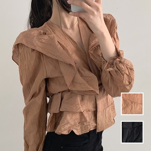 レビューでプレゼント 韓国 ファッション レディース トップス ブラウス シャツ 韓国 春 秋 冬 カジュアル お取り寄せ Ptxh604 オルチャン ファッション コーデ シンプル 定番 セレカジ 代 30代 40代 21 カシュクール Vネック シワ加工 ティアード Mgpadel Com