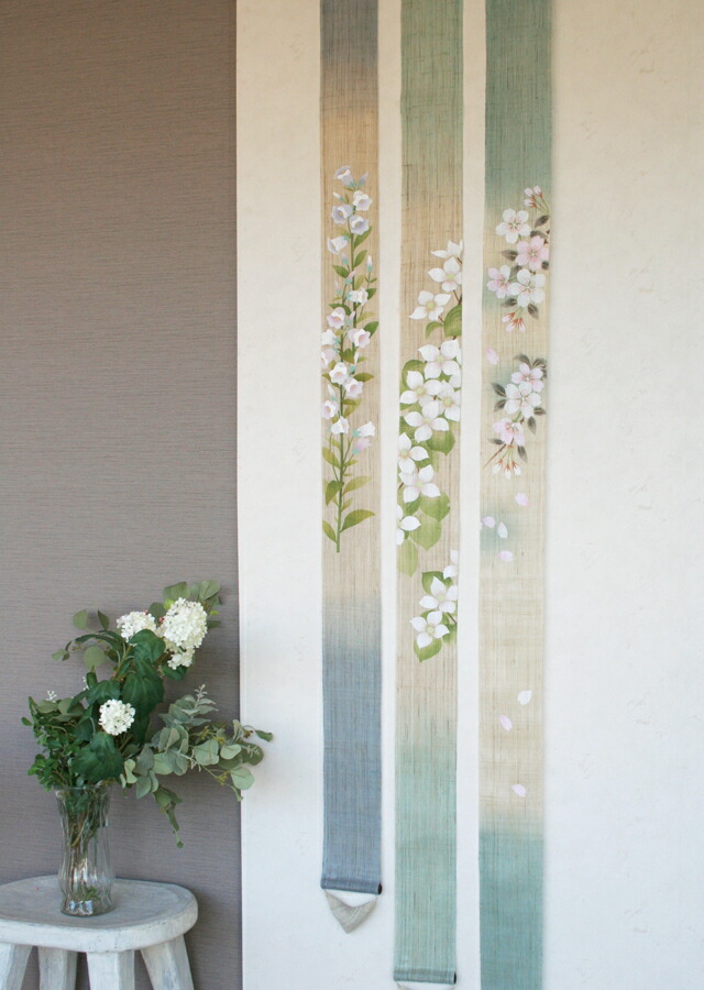 京都洛柿庵 手描き 手染め細タペストリー 初夏の飾り やまぼうし 壁紙 