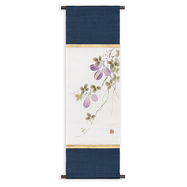 京都洛柿庵 手染め 手描き 麻タペストリー 掛け軸木通 秋の飾り|ナチュラルウェルネス