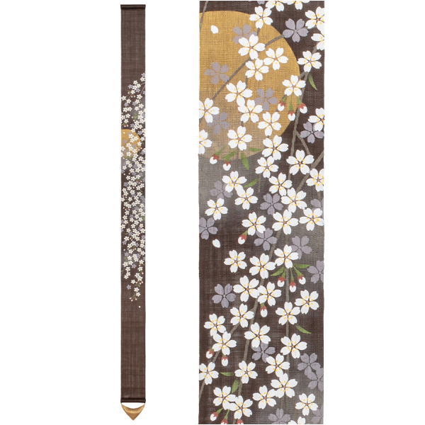 【京都洛柿庵】 細タペストリー 春の飾り 手描き 細タペ 夜桜 よざくら おうち時間 spring オシャレ上級 細い 長い 春の花