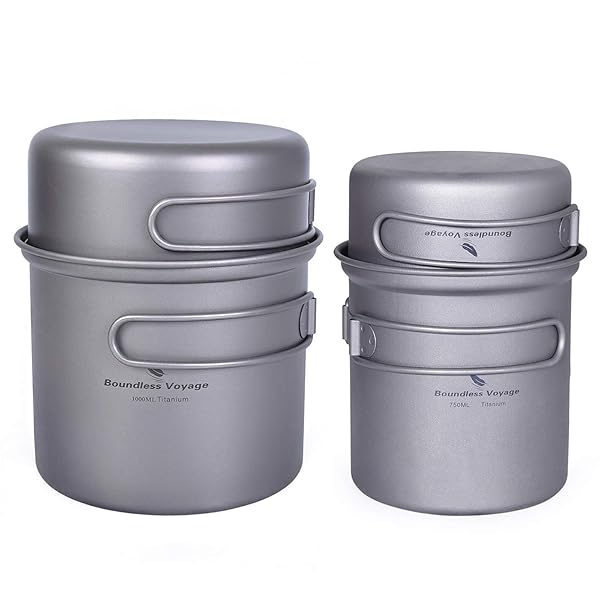 チタンクッカーセット ソロキャンプ コッヘル フライパン ポット 山登り鍋 幕営膳立て物の具 軽さ パウダーコンパクト 折りたたみ手持ち部分 クッカーセット アウトドア 難民キャンプ備品 納める袋付き添い人 (2点仕掛ける)