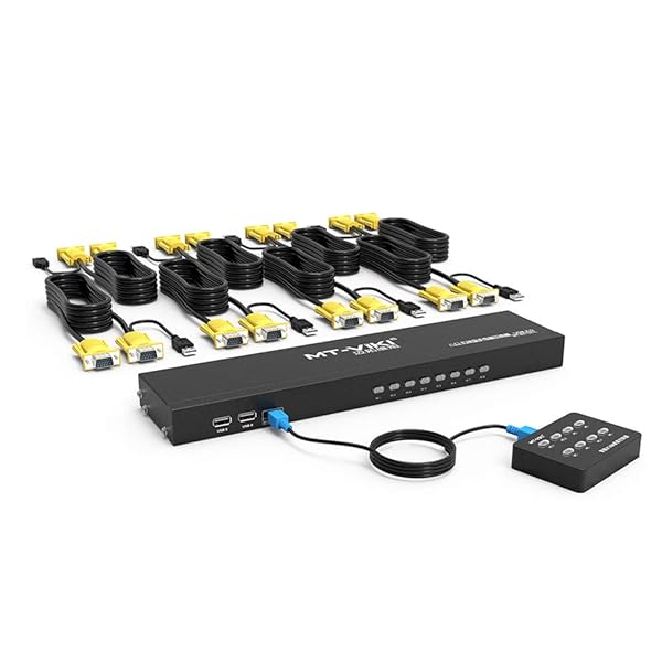KVM VGA切替器 8ポートUSB2.0 KVM VGAスイッチ 8入力 パソコン切り替え器 キーボード・マウス用パソコン切替機(ケーブル、手元スイッチ付き)|ナチュアークSHOP 店
