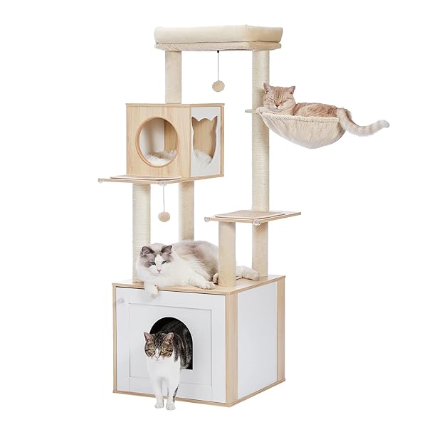 (ぺテぺラ) キャットタワー トイレ目隠し 木製 収納 多用家具 インテリア 猫タワー 多頭 安全｜ナチュアークSHOP　店