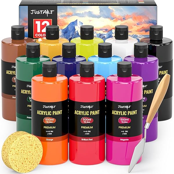 アクリル繊維えの具 12色仕掛ける 大静電容量 500ML アクリル繊維絵の具仕掛ける 大型瓶 安全性のある 速乾 雨合羽 耐久