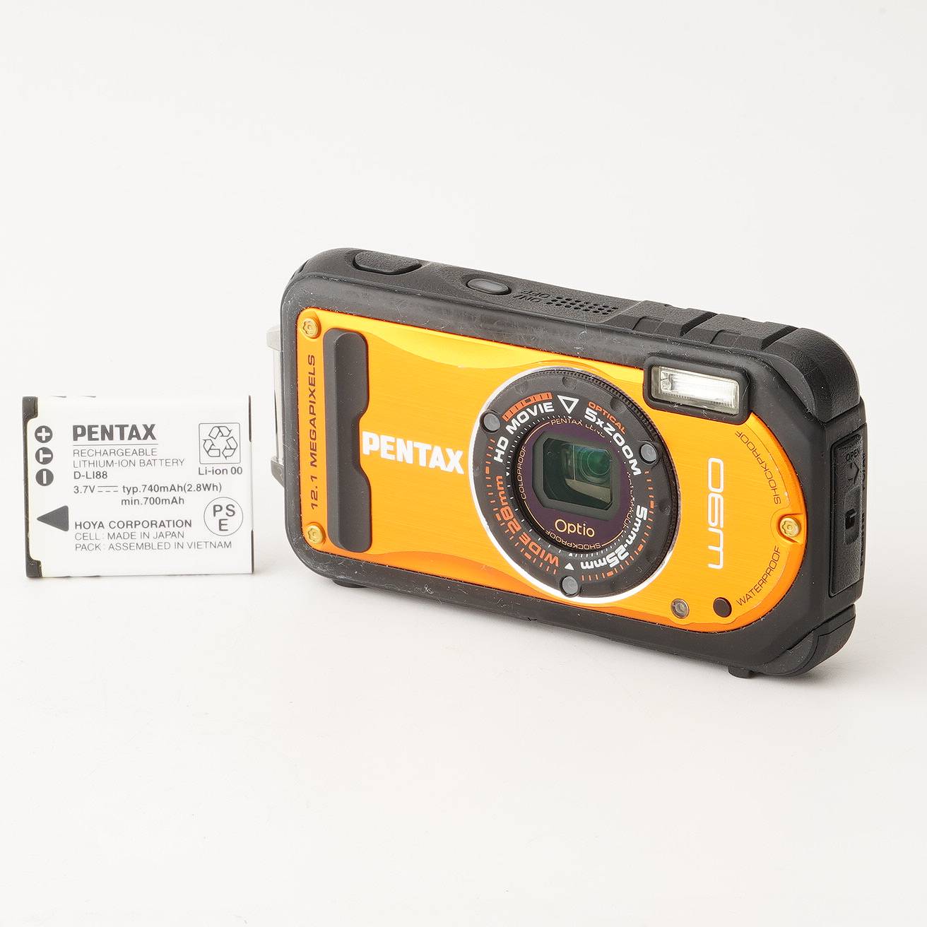 ペンタックス Pentax Optio W90 シャイニー オレンジ色 5x 光学望遠レンズ 雨合羽