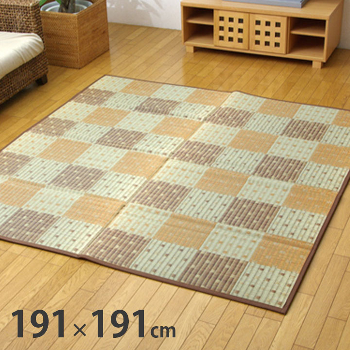 い草ラグ 国産 約191×191cm 正方形 日本製 おしゃれ ボリューム ふっくら クッション性 防音効果 抗菌防臭 裏面不織布 和室 洋室 夏 いぐさ イグサ 井草【STクレスタ】