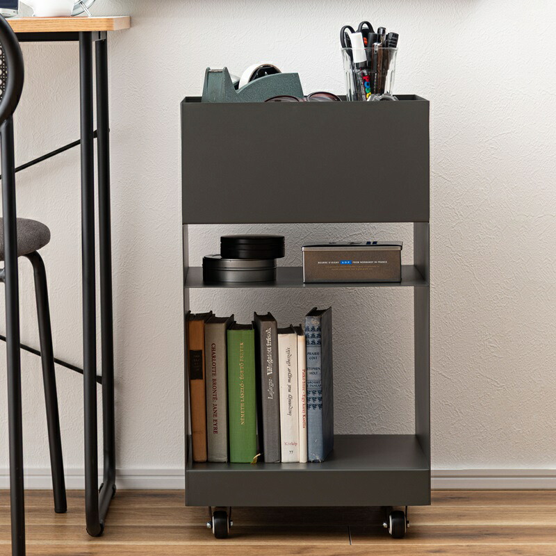 サイドテーブル スチール W35×D35×H62.5cm デスクワゴン キャスター付き スリム おしゃれ シンプル マット ディスプレイ デスクサイド ソファサイド ベッドサイド テーブル下 デスク下 台 ワゴン 本 小物 収納