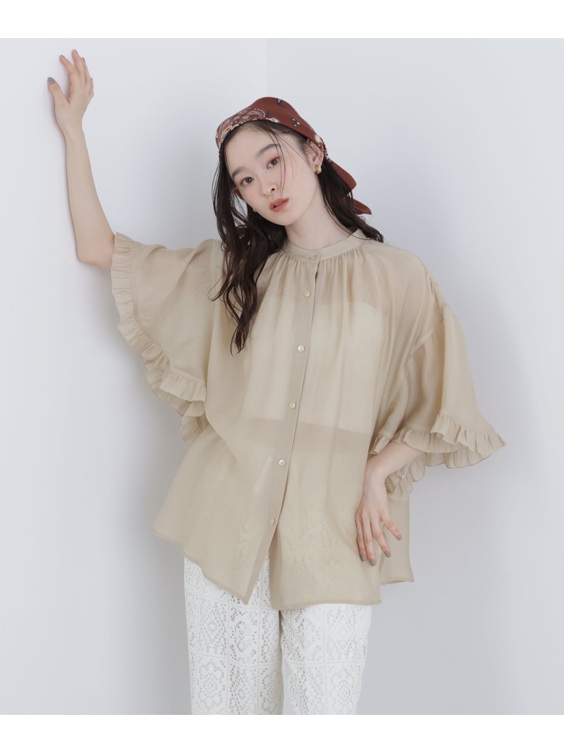 ＜N.＞バタフライスリーブブラウス NATURAL BEAUTY BASIC ナチュラルビューティベーシック トップス シャツ・ブラウス ベージュ ホワイト ブルー【先行予約】*【送料無料】[ Fashion]