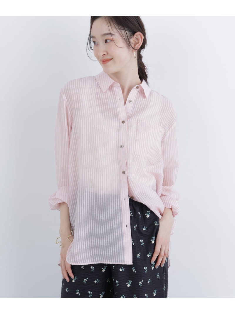 ＜N.＞シアーストライプシャツ NATURAL BEAUTY BASIC ナチュラルビューティベーシック トップス シャツ・ブラウス ブルー ピンク ベージュ【先行予約】*【送料無料】[ Fashion]