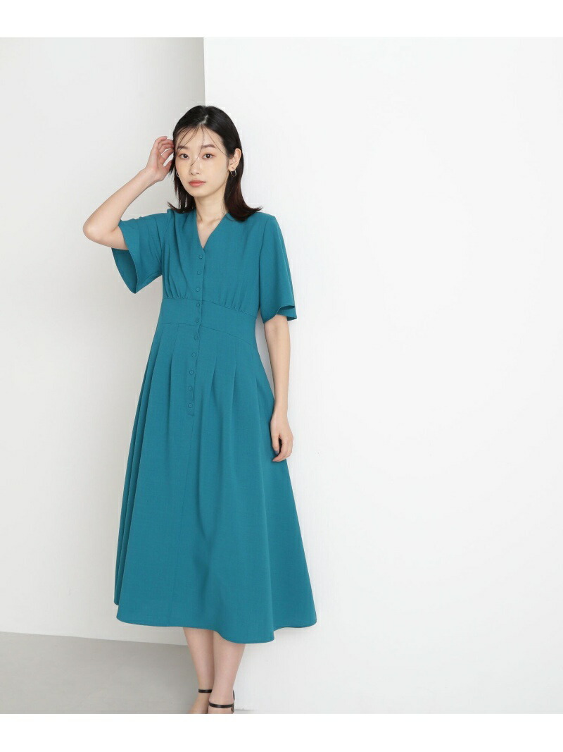 ウエスト切替フレアスリーブワンピース NATURAL BEAUTY BASIC ナチュラルビューティベーシック ワンピース・ドレス  ワンピース グリーン イエロー ネイビー【送料無料】[Rakuten Fashion] NATURAL BEAUTY BASIC