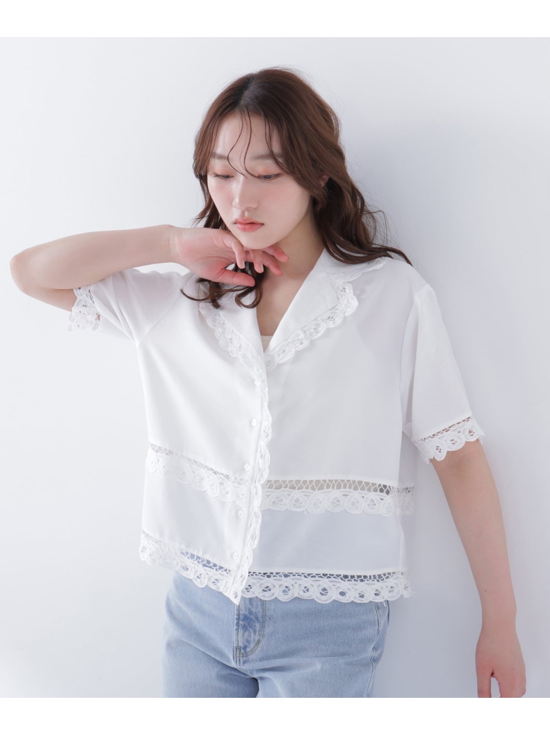【SALE／10%OFF】レーストリンミングシャツ NATURAL BEAUTY ベーシック ナチュラルビューティベーシック トップス プルオーバー・トップ 黒いこと 白いこと【RBA_E】【貨物輸送無料】[ Fashion]