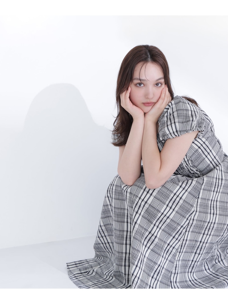 チェックパフスリーブワンピース NATURAL BEAUTY BASIC ナチュラルビューティベーシック ワンピース・ドレス ワンピース イエロー ブラック【送料無料】[ Fashion]