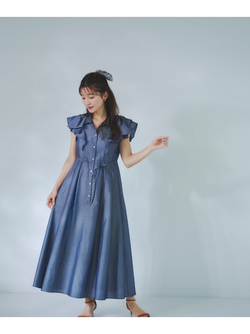 ＜山本里菜さん二人三脚＞リボンラッフルシャツワンピース NATURAL BEAUTY ベーシック ナチュラルビューティベーシック 衣裳・御召しもの 衣裳 薄墨色 米国海軍【此れから取っておく】*【貨物輸送無料】[ Fashion]