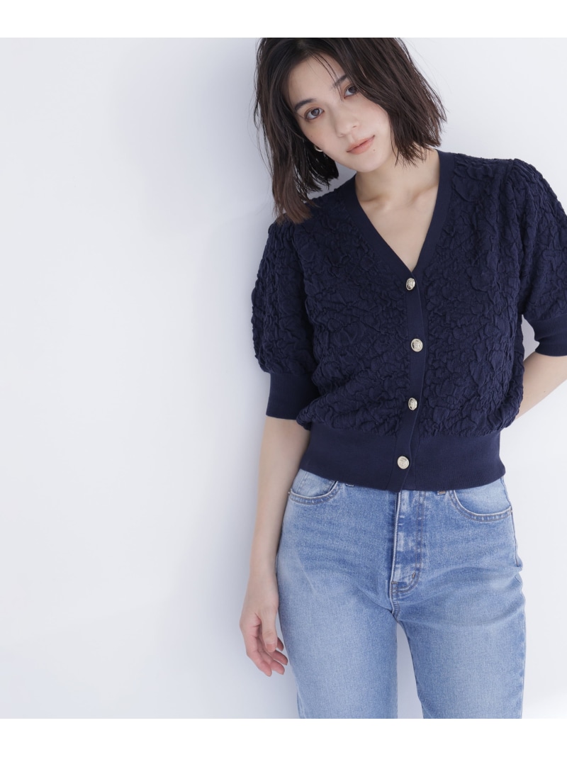 ふくれジャガードニットカーディガン NATURAL BEAUTY ベーシック ナチュラルビューティベーシック トップス ジレー 米国海軍 黄色 白いこと【貨物輸送無料】[ Fashion]