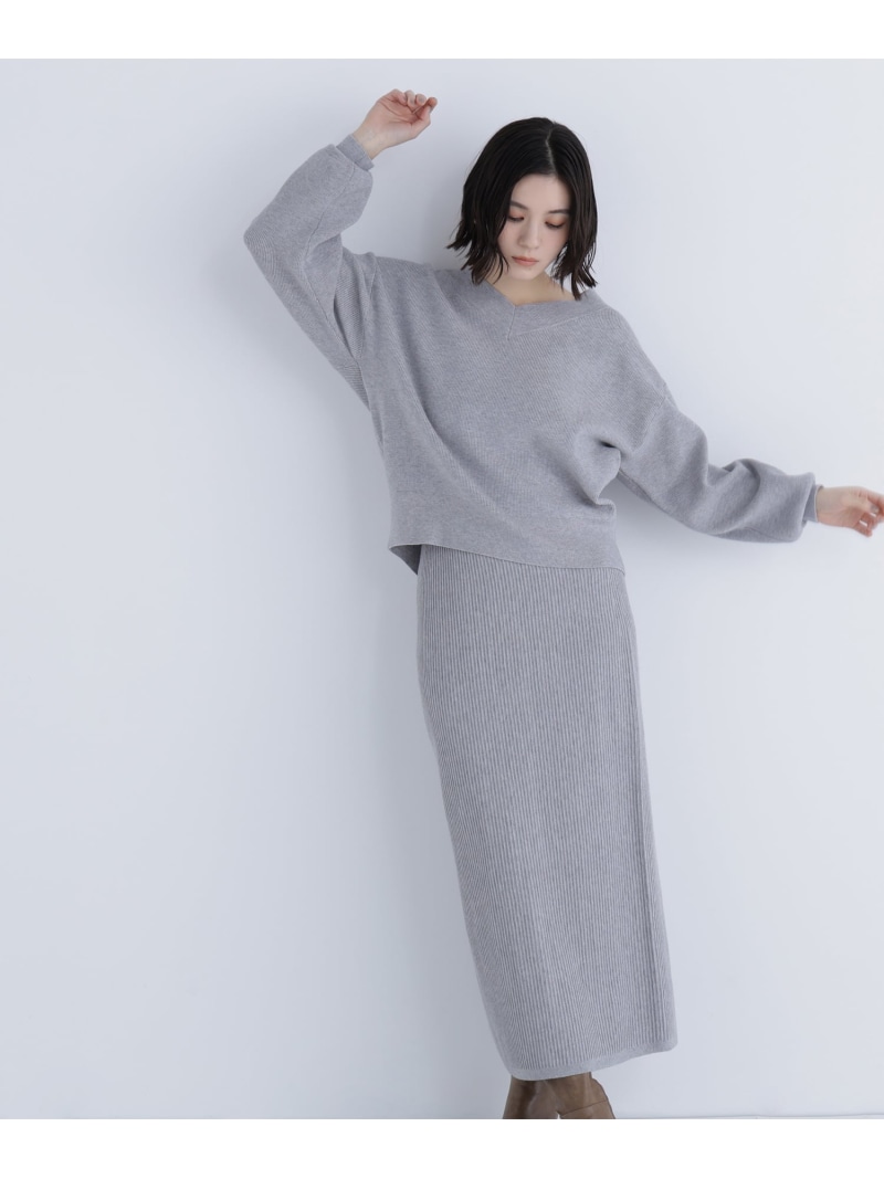 Vネックフォルムニットセットアップ NATURAL BEAUTY BASIC ナチュラルビューティベーシック スカート その他のスカート グレー ブラック ブルー【送料無料】[ Fashion]