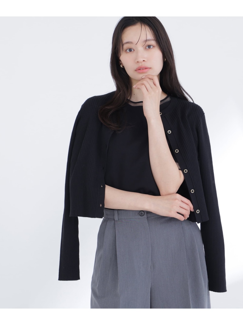 シアーラインニットアンサンブル NATURAL BEAUTY BASIC ナチュラルビューティベーシック トップス カーディガン ホワイト イエロー ブラック【送料無料】[ Fashion]