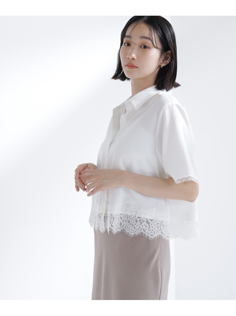 レースドッキングシャツ NATURAL BEAUTY BASIC ナチュラルビューティベーシック トップス シャツ・ブラウス ホワイト ブルー【先行予約】*【送料無料】[ Fashion]
