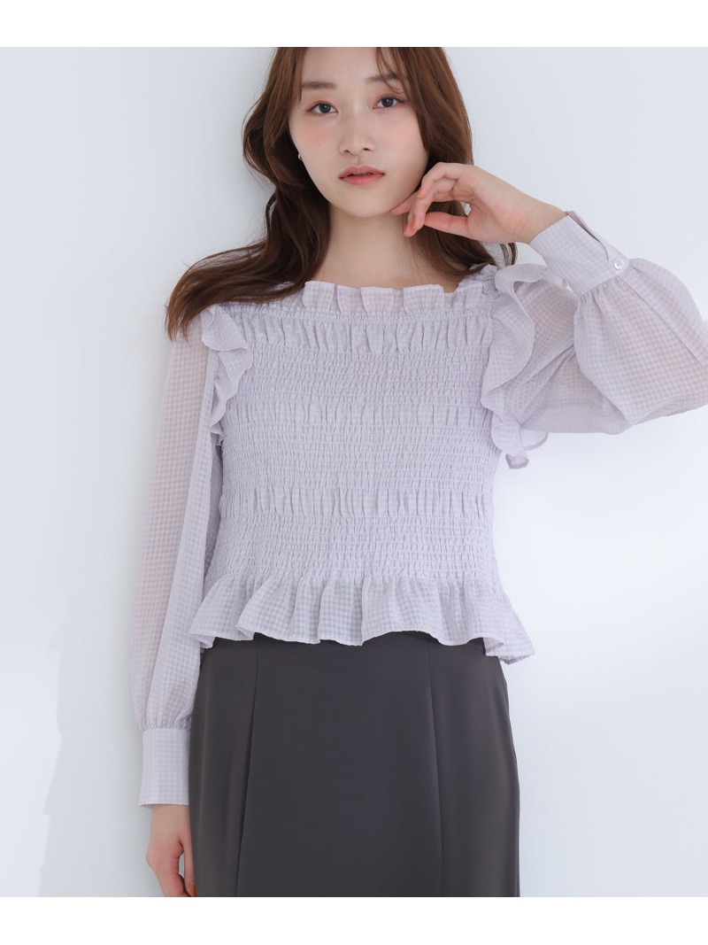 シアーチェックシャーリングブラウス NATURAL BEAUTY BASIC ナチュラルビューティベーシック トップス シャツ・ブラウス ブラック ホワイト パープル【送料無料】[ Fashion]