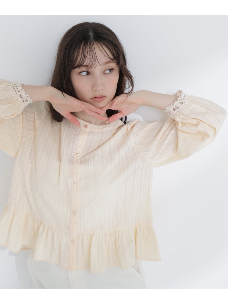 レースカフスブラウス NATURAL BEAUTY ベーシック ナチュラルビューティベーシック トップス プルオーバー・トップ オレンジ色 黒いこと 白いこと【貨物輸送無料】[ Fashion]