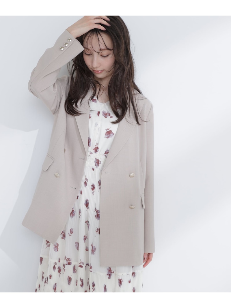 リネンライクダブルブレストボクシージャケット NATURAL BEAUTY ベーシック ナチュラルビューティベーシック ジャケット・アウター 上衣・前掛け 米国海軍 薄墨色 ベージュ 緑であること【貨物輸送無料】[ Fashion]