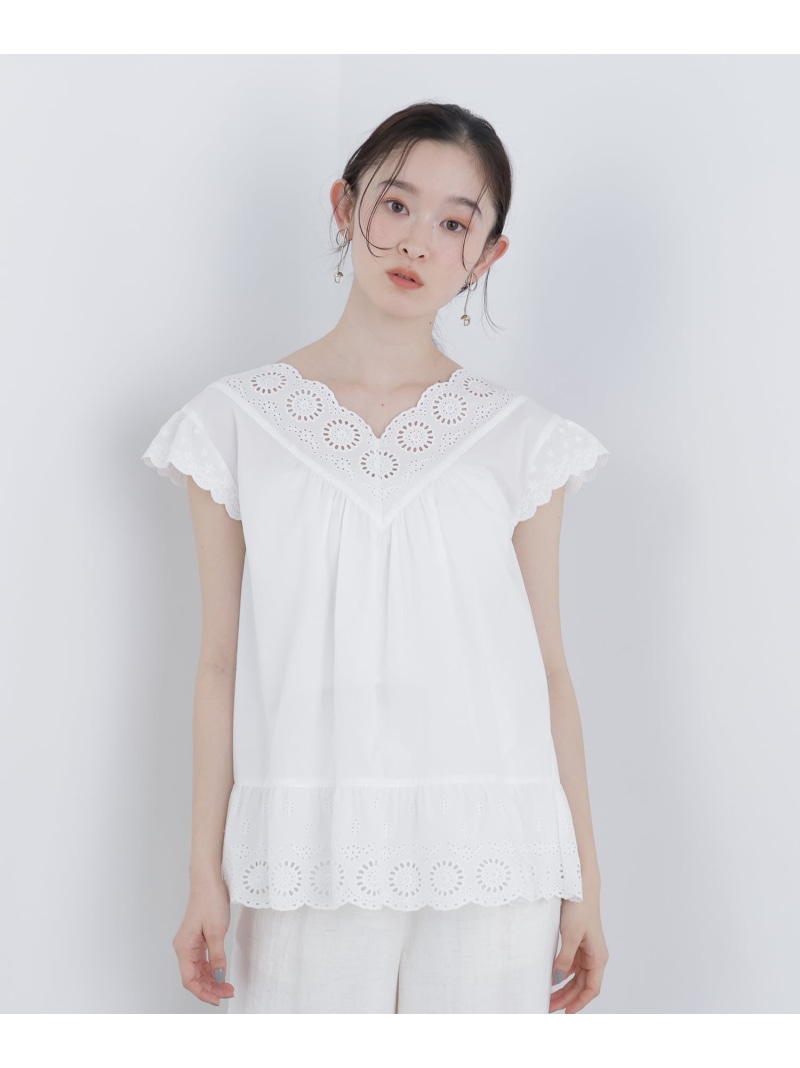 ＜N.＞コットン刺繍ブラウス NATURAL BEAUTY BASIC ナチュラルビューティベーシック トップス シャツ・ブラウス ブラック ホワイト ピンク レッド【送料無料】[ Fashion]