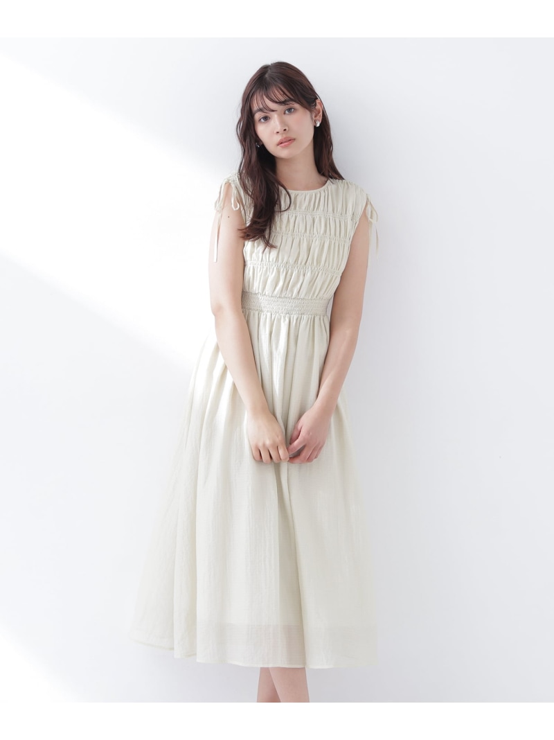 シアーチェックギャザーワンピース NATURAL BEAUTY BASIC ナチュラルビューティベーシック ワンピース・ドレス ワンピース ブラック イエロー オレンジ【送料無料】[ Fashion]