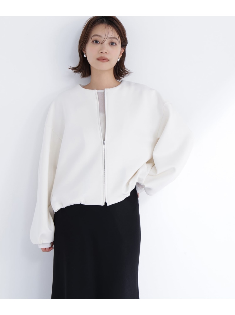 【SALE／30%OFF】ノーカラーダンボールブルゾン NATURAL BEAUTY ベーシック ナチュラルビューティベーシック ジャケット・アウター 上衣・前掛け 白いこと 黒いこと ベージュ【RBA_E】【貨物輸送無料】[ Fashion]