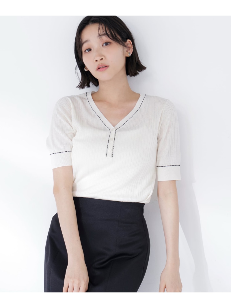 フロントボタンステッチニット NATURAL BEAUTY BASIC ナチュラルビューティベーシック トップス ニット ホワイト ベージュ【送料無料】[ Fashion]
