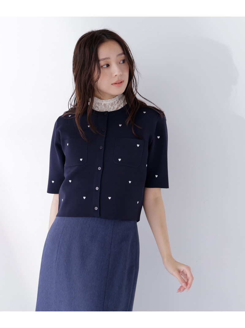 ハート形刺しゅう編み物上衣 NATURAL BEAUTY ベーシック ナチュラルビューティベーシック トップス ジレー ベージュ 白いこと 青み 米国海軍【貨物輸送無料】[ Fashion]