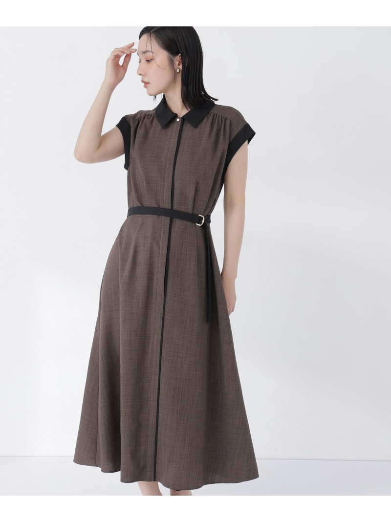 リネンライクバイカラーワンピース NATURAL BEAUTY BASIC ナチュラルビューティベーシック ワンピース・ドレス ワンピース ブラウン ベージュ【送料無料】[ Fashion]｜NATURAL BEAUTY BASIC
