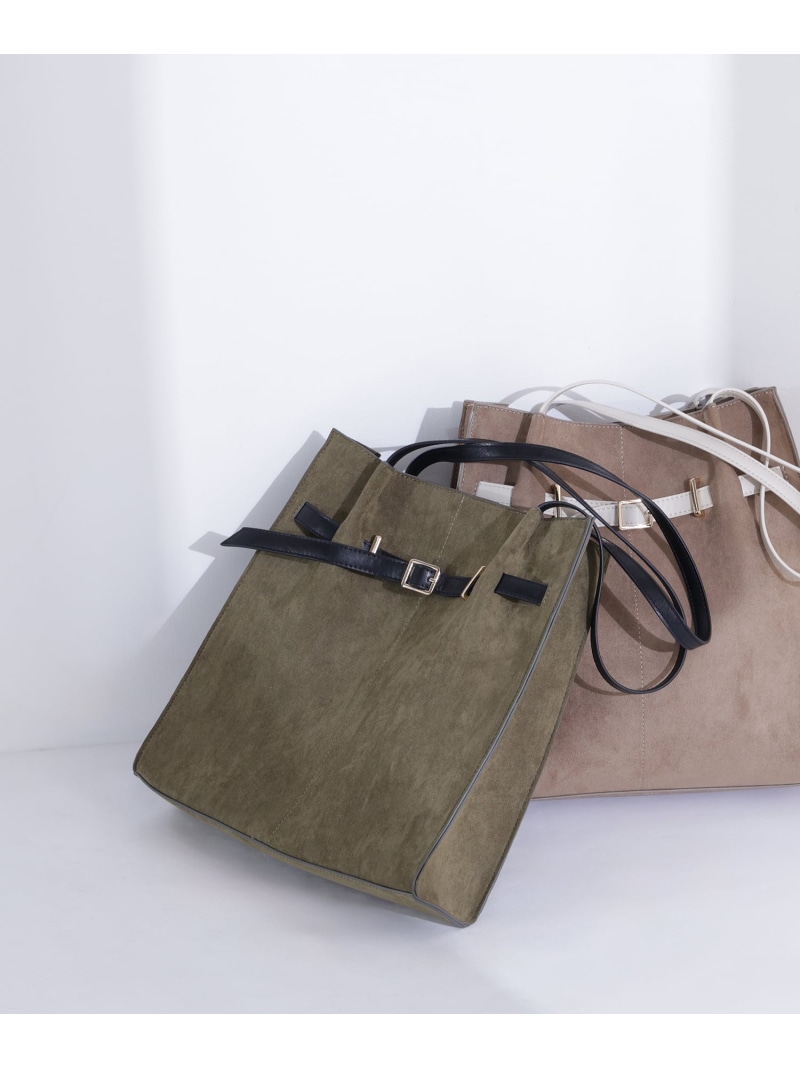 スウェードタックベルトトートバッグ NATURAL BEAUTY BASIC ナチュラルビューティベーシック バッグ トートバッグ ベージュ カーキグリーン【送料無料】[ Fashion]