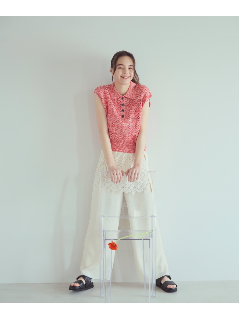 レースレイヤード楊柳パンツ NATURAL BEAUTY BASIC ナチュラルビューティベーシック パンツ その他のパンツ ブラック ベージュ【先行予約】*【送料無料】[ Fashion]