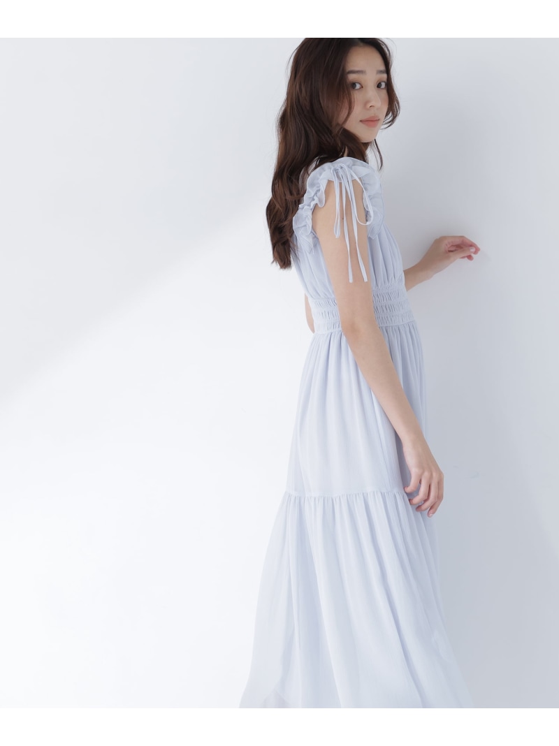 フリルショルダー楊柳ワンピース NATURAL BEAUTY BASIC ナチュラルビューティベーシック ワンピース・ドレス ワンピース グレー ブルー【先行予約】*【送料無料】[ Fashion]