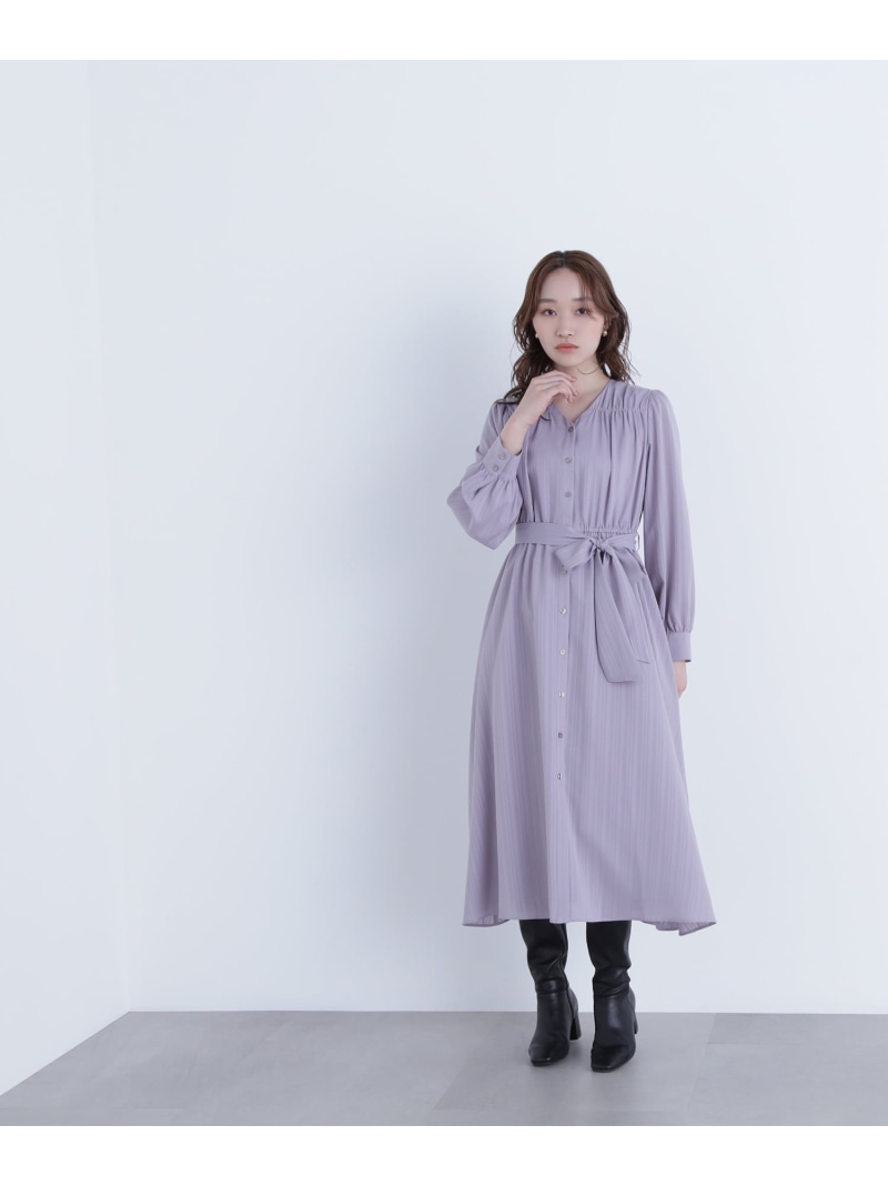 【SALE／30%OFF】ベルテッドシャドーストライプワンピース NATURAL BEAUTY ベーシック ナチュラルビューティベーシック 衣裳・御召しもの 衣裳 パープル 青碧 米国海軍【RBA_E】【貨物輸送無料】[ Fashion]