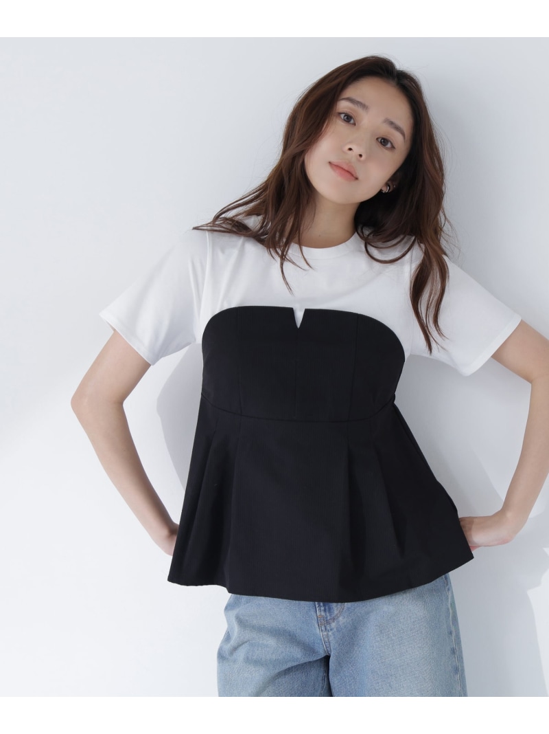 ペプラムビスチェドッキングカットソー NATURAL BEAUTY BASIC ナチュラルビューティベーシック トップス カットソー・Tシャツ ホワイト ブラック【先行予約】*【送料無料】[ Fashion]