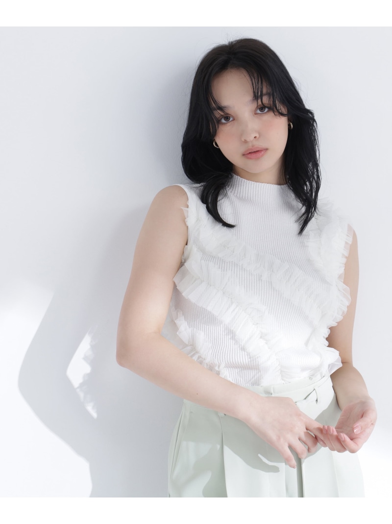 フリルチュールデザインニット NATURAL BEAUTY BASIC ナチュラルビューティベーシック トップス ニット ホワイト ブルー ブラウン【先行予約】*【送料無料】[ Fashion]