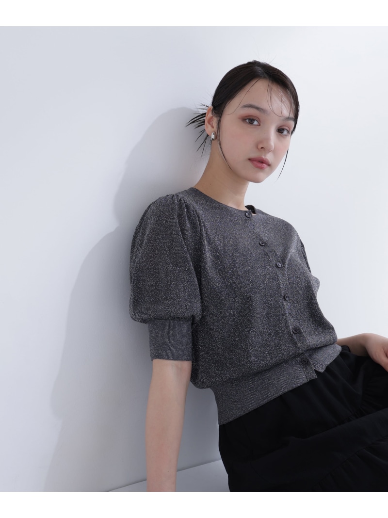 ハーフスリーブラメカーディガン NATURAL BEAUTY BASIC ナチュラルビューティベーシック トップス カーディガン ピンク グレー【先行予約】*【送料無料】[ Fashion]